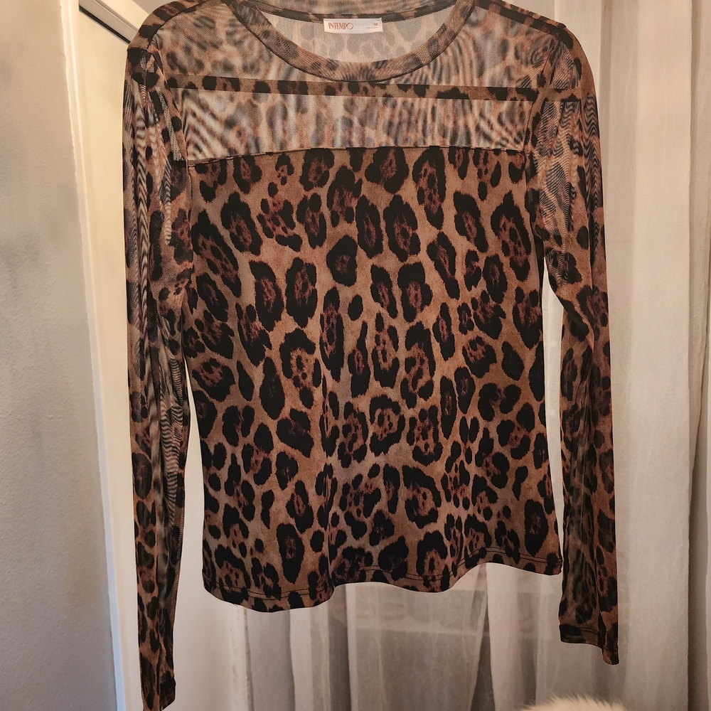 Sheer Leopard Long-Sleeve Tee - Brown/Black